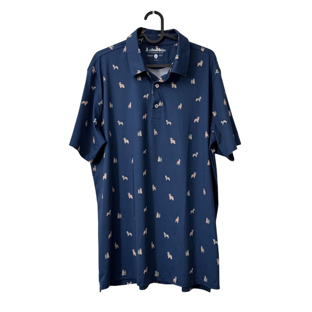 Chubbies Navy Dog Golden Retriever Golf Bag Short Sleeve Polo Mens Size Large